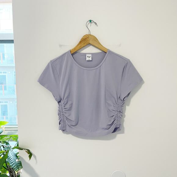 Aritzia Tna Chill Malibu Purple Short Sleeve Crop Top Size Large - Picture 1 of 6